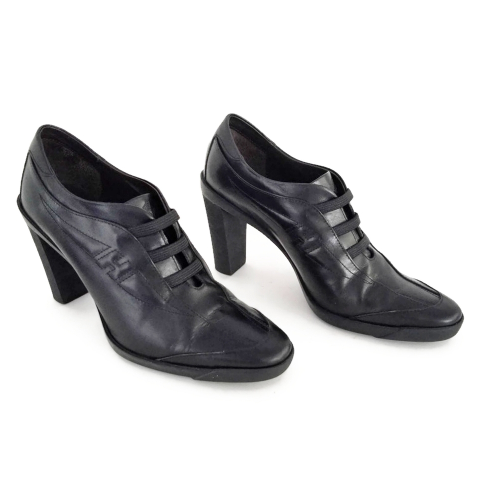 HOGAN Logo Leather Black Booties Size 5.5